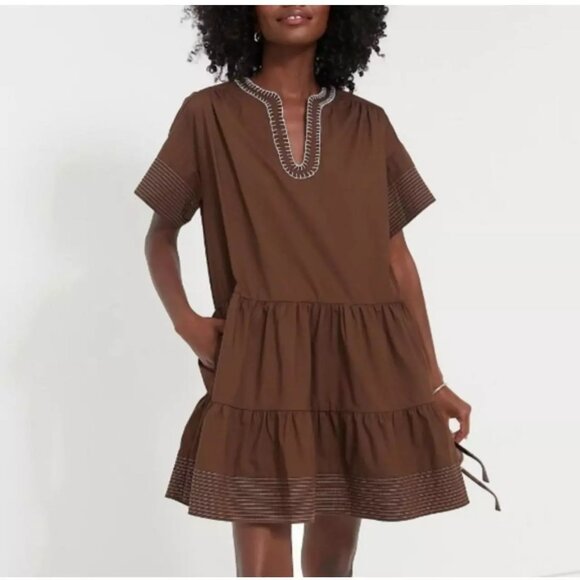 Tuckernuck Dresses & Skirts - TUCKERNUCK Pomander Place Tiered Short Sleeve Kinsley Mini Dress Pockets Brwn XL